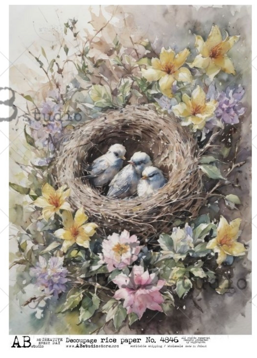 A4 Birds in Nest Rice Paper 4846
