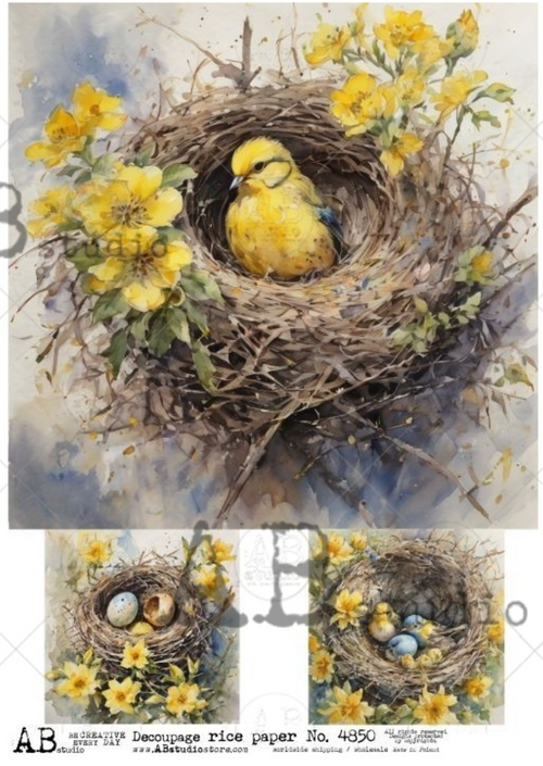 A4 Yellow Birds in Nest Rice Paper 4850