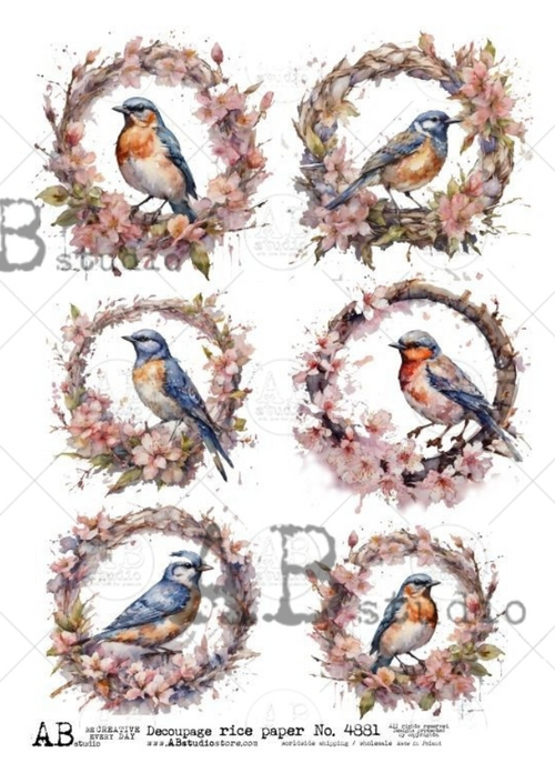 A4 Spring Birds n Blossoms Paper 4881