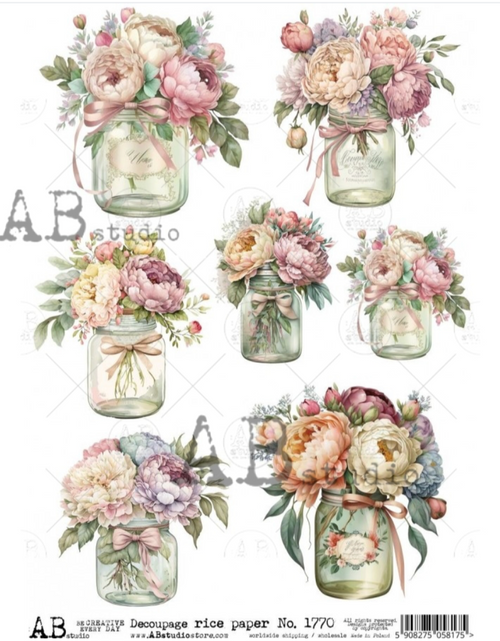 A4 Spring Flowers in Jars Rice Paper from AB Studios  1770