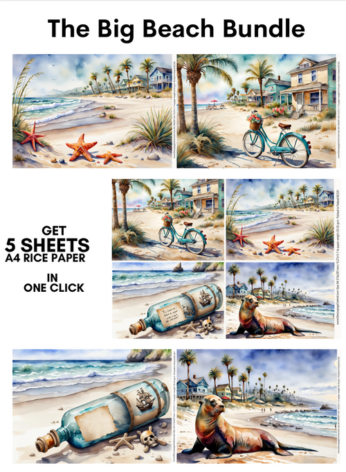 The Big Beach Bundle: 5 coastal themed decoupage papers in one click