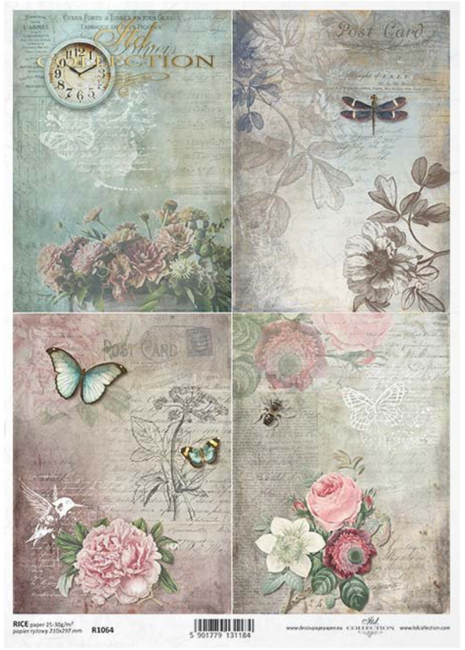 A4 Butterflies and Birds Parchment Background  Decoupage Paper R1064