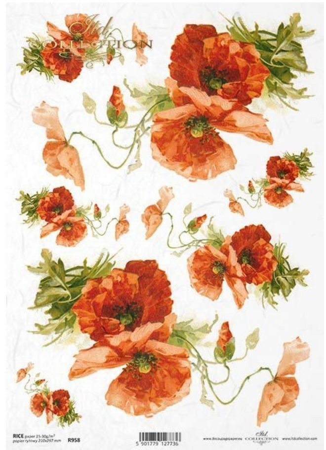 A4 Lots of Poppies Decoupage Paper R0958