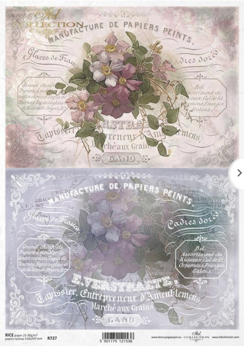 A4 French Flower Label Duo Decoupage Paper R0727