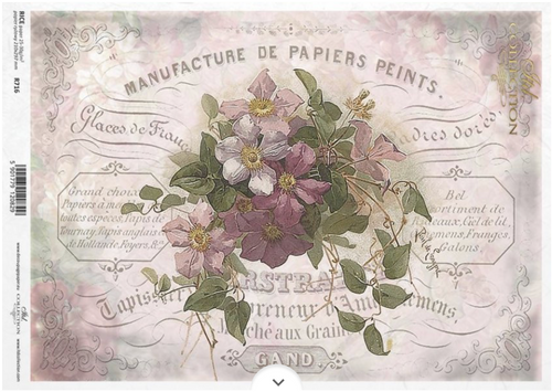 A4 French Flower Label  Decoupage Paper R0716