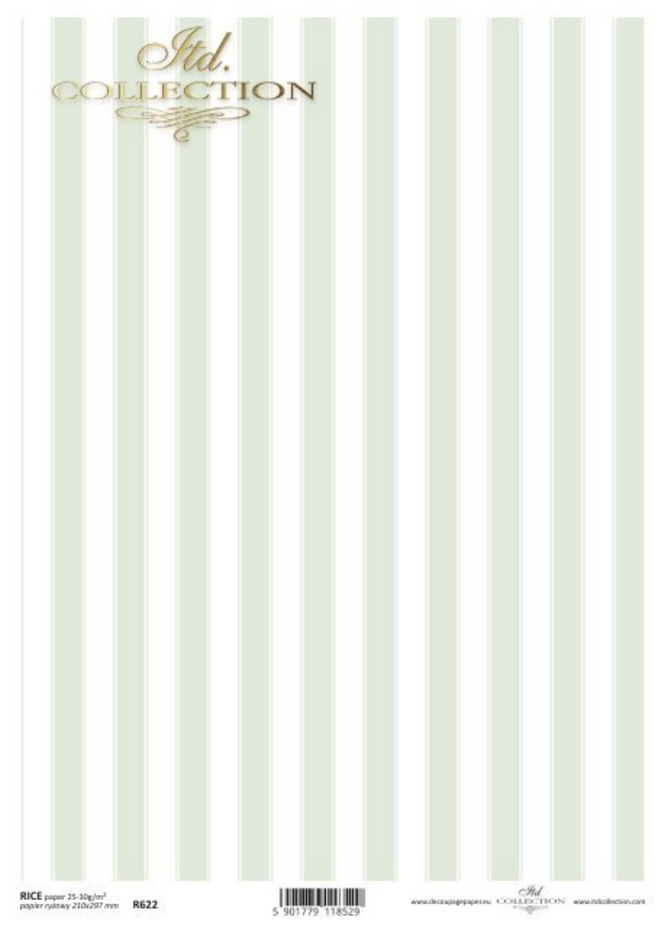 A4 Shabby Pastel Green French Stripe Rice Decoupage Paper R0622
