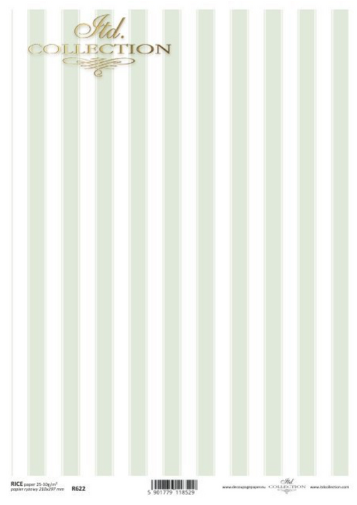 A4 Shabby Pastel Green French Stripe Rice Decoupage Paper R0622