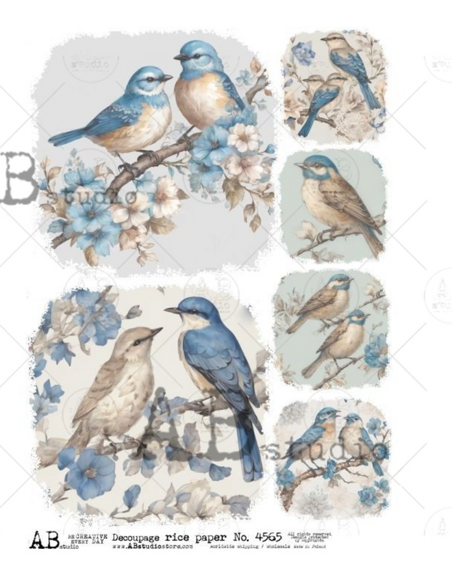 A4 More Blue Birds Rice Paper 4565