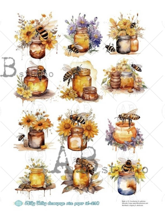 A4 Bees on Honey Rice Paper  ID234