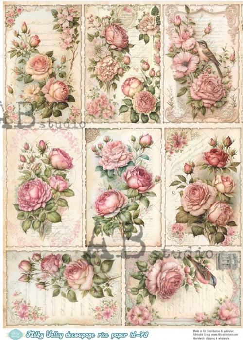 A4 Pink Floral Montage Rice Paper AB Studios ID78