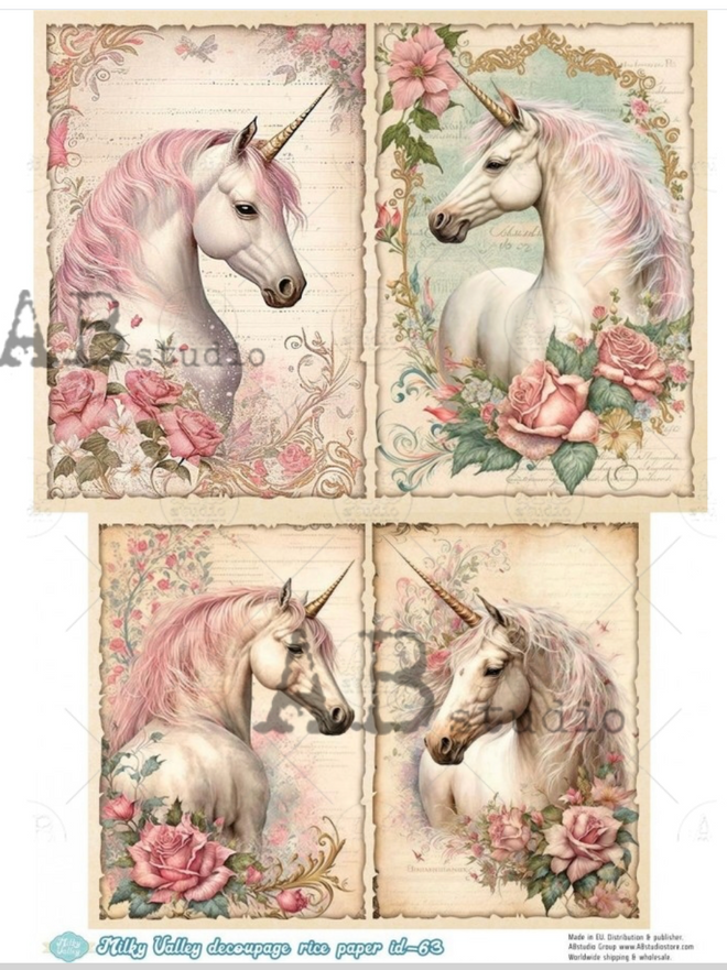 A4 Magical Unicorns Rice Paper AB Studios ID63