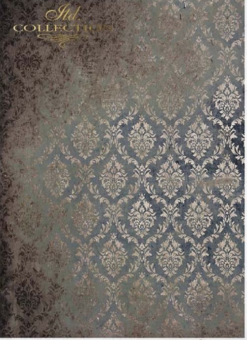 A4 Steely Blue Damask Background Decoupage Paper R1942