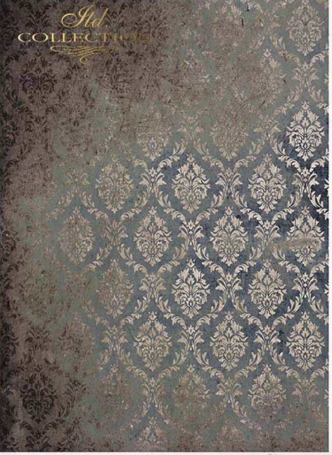 A4 Steely Blue Damask Background Decoupage Paper R1942