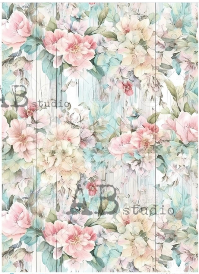 A4 Milky Valley Blue Floral Beadboard  ID6