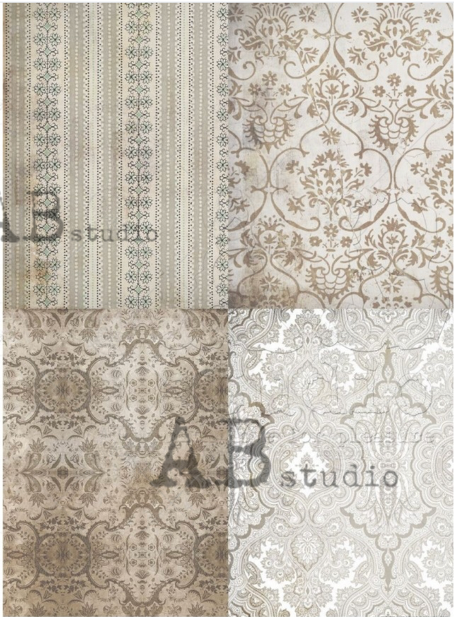 A4 Squares of Dreamy Browns  Floral Rice Paper 1343
