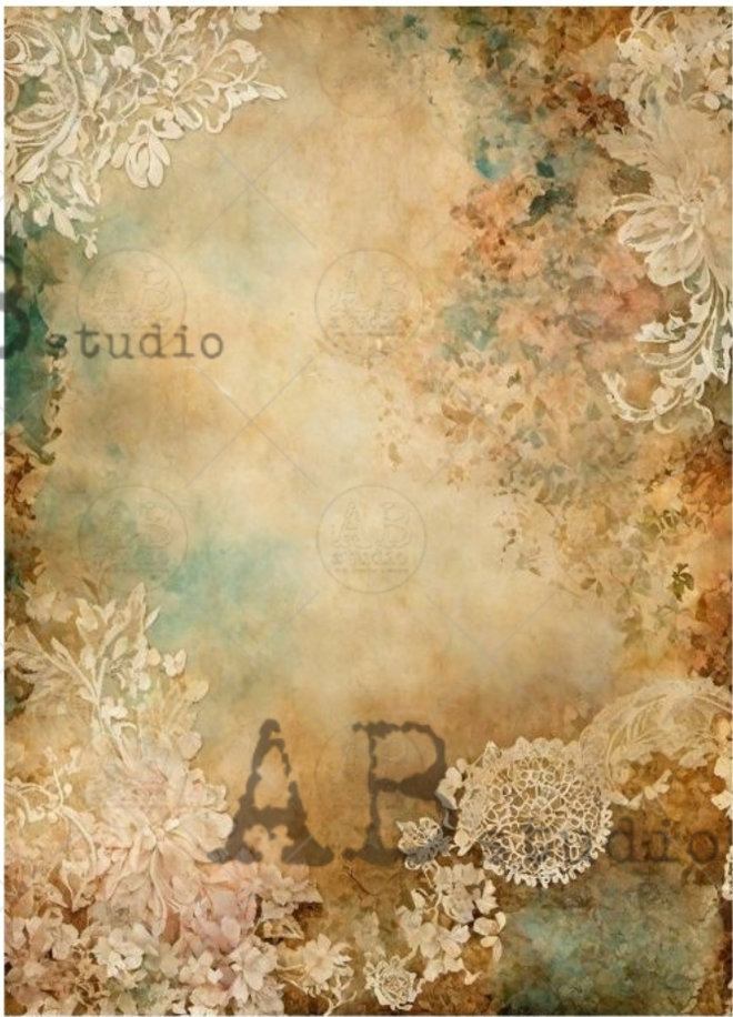 A3 Patina and Lace Background Rice Paper 4337