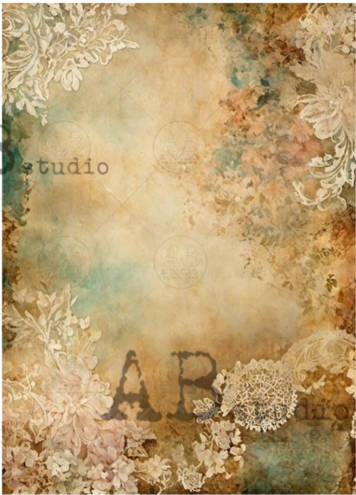 A3 Patina and Lace Background Rice Paper 4337