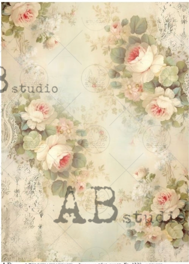 A3 Creamy Rose Rice Paper, AB Studios 4129