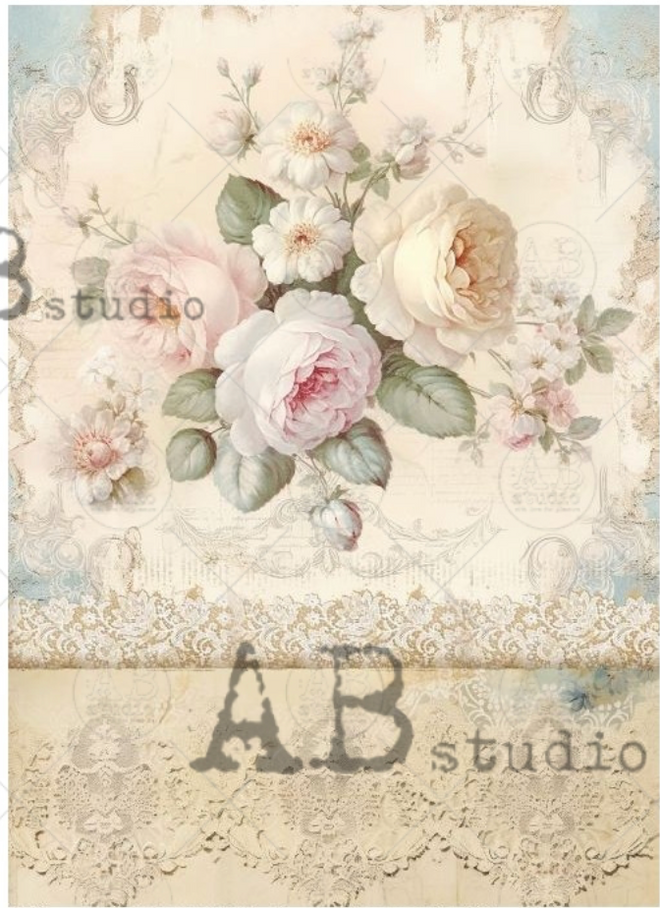 A3 Creamy Bouquet  Rice Paper, AB Studios 4130