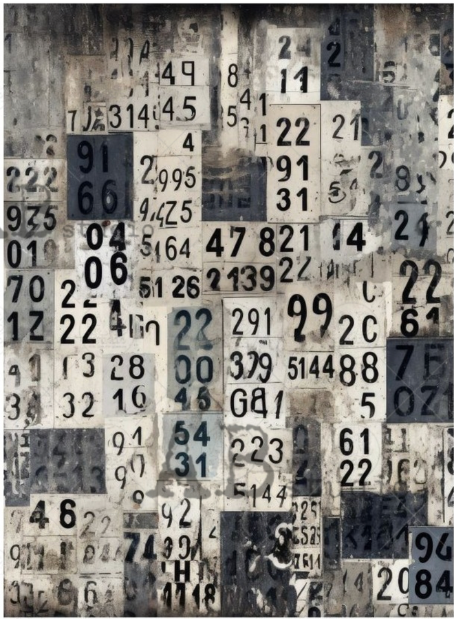 A4 Grunge Numbers Background Rice Paper, AB Studios 5194