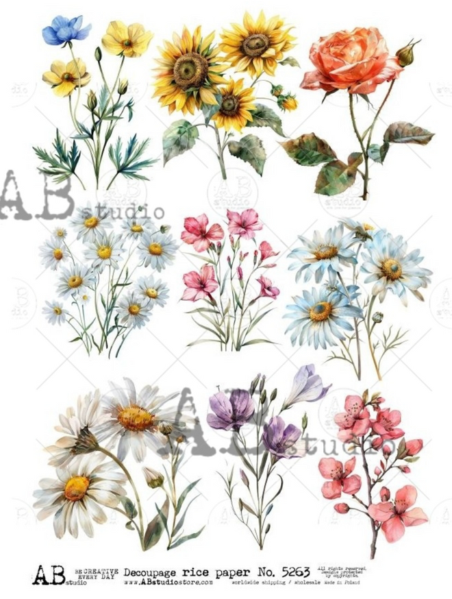 A4 Wildflower  Rice Paper, AB Studios ID5263