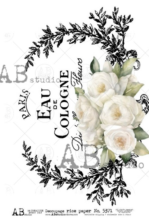 A4 Eau De Cologne White Decoupage Rice Paper AB 5371