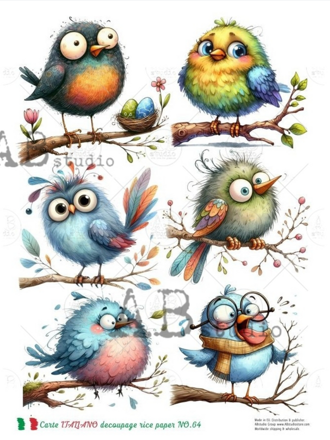 A4 Cartoon Birds  Carte Italiano 64
