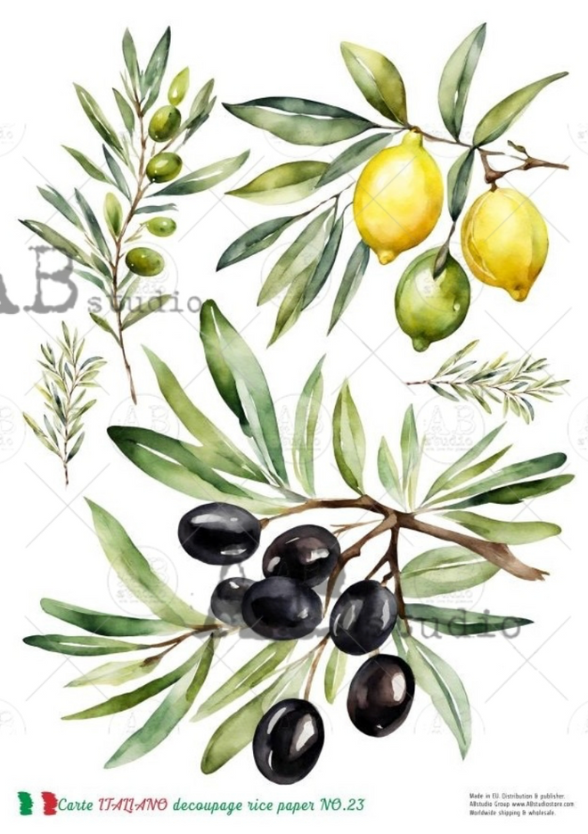 A4 Olives Carte Italiano Rice Paper 23