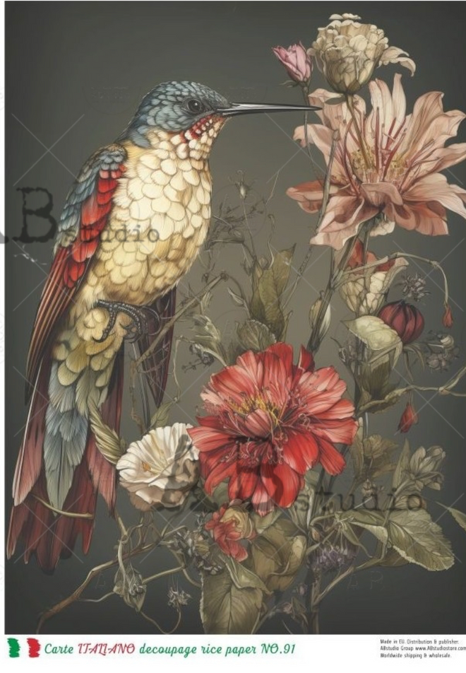 A4 Exotic Bird and Flowers Carte Italiano 91