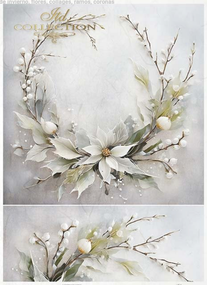 A3 ITD Poinsettia White Wreath  Decoupage Paper R1171L