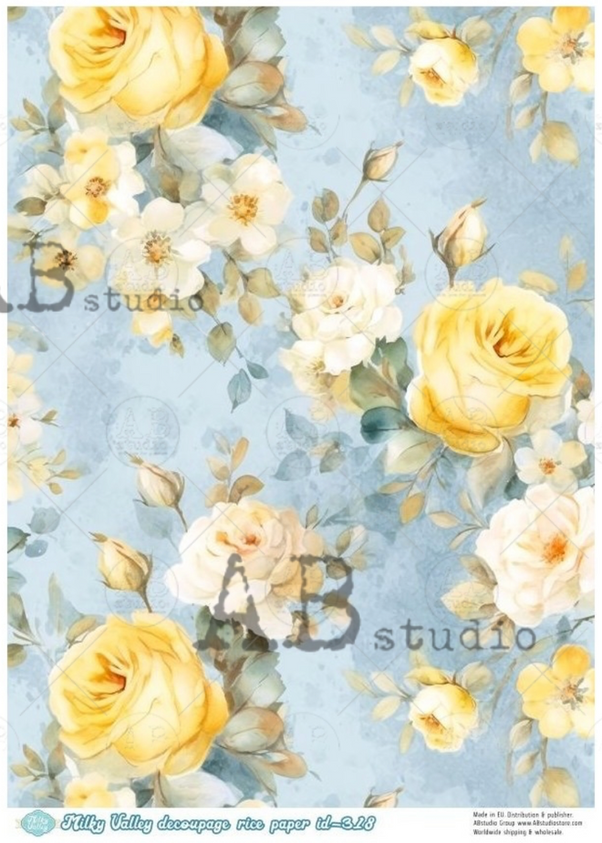 A4 Blue with Yellow Roses Background Milky ID318