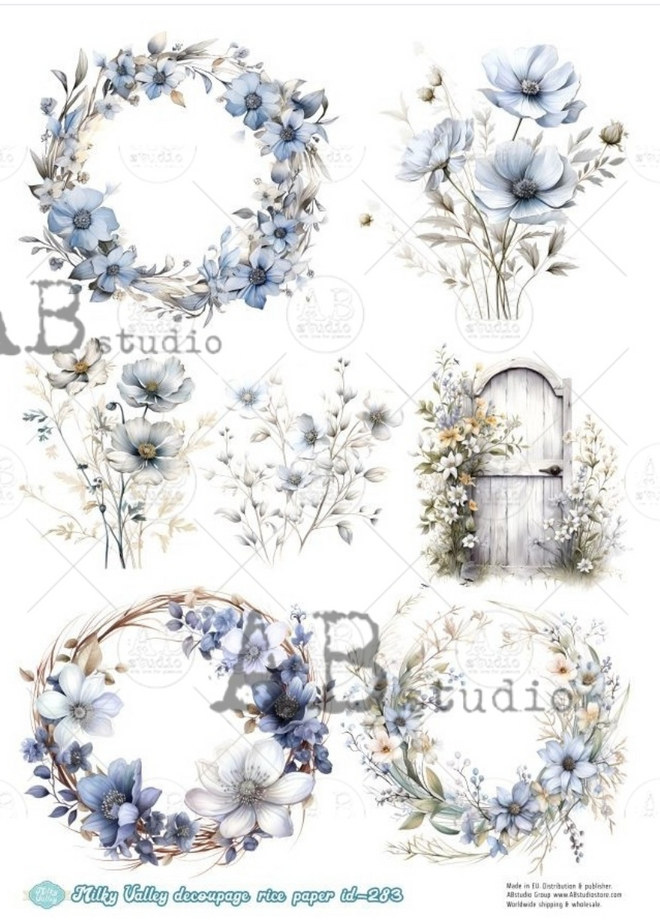 A4 Blue Floral Wreaths Milky ID283