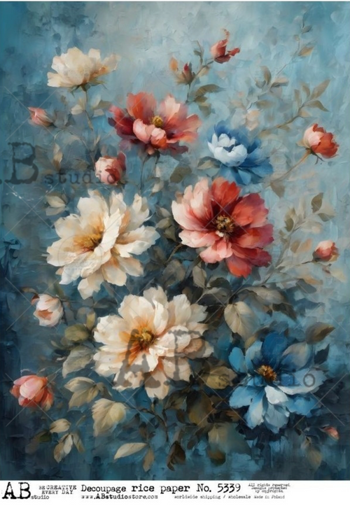 A4 Bold Rose Blue Rice Paper AB Studios 5339