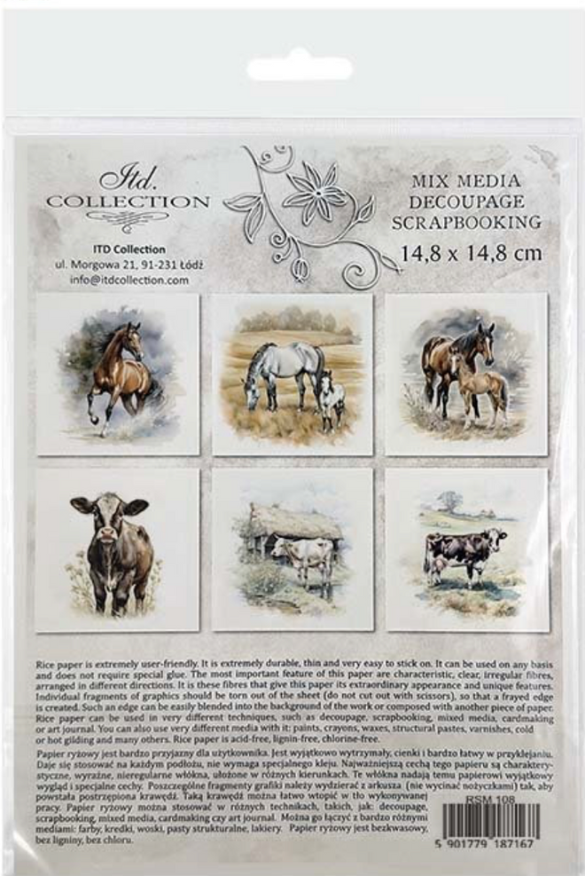 Horses,  ITD Mini Decoupage Set: 5.8 inch/6 pages