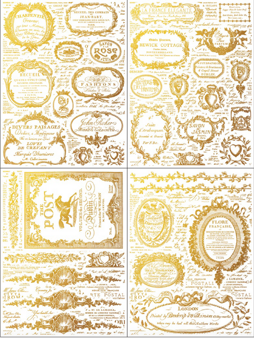 IOD GILDED GOLD FOIL Transfer Etiquettes,  Rub on Transfer 12" x16" Pad