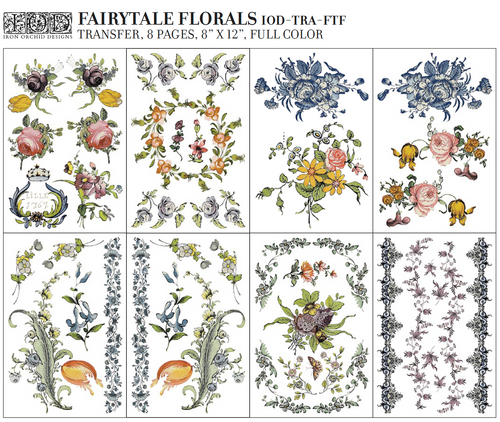 NEW IOD Fairytale Florals , Rub on Transfer 12" x 8" Pad.