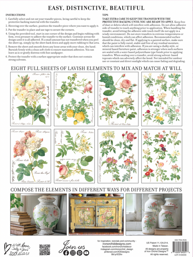 ROSE BOTANICAL  , Rub on Transfer 12" x16" Pad, 8 pages