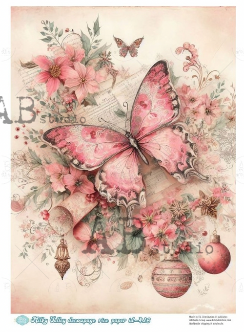 A4 Christmas Butterfly Rice Paper, Milky Valley ID416