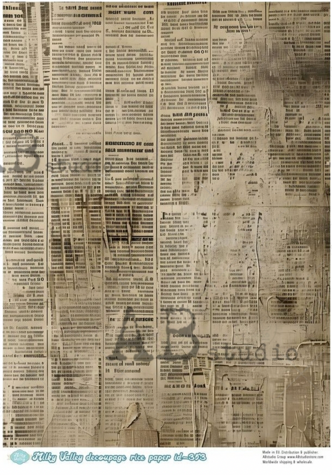 A4 Aged Old Newspaper Background Decoupage Paper Milky Valley ID353