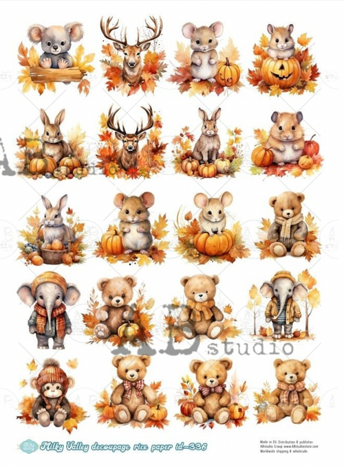 A4 Adorable Fall Animal Minis Decoupage Paper Milky Valley ID336