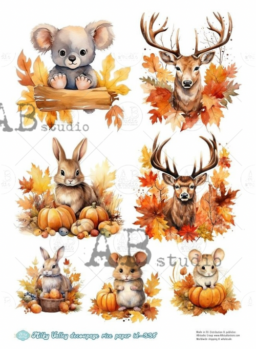 A4 Adorable Fall Animals  Decoupage Paper Milky Valley ID335