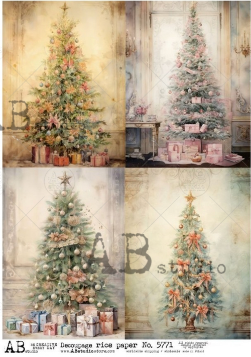 A4 AB Christmas Tree Quad  Rice Paper 5771