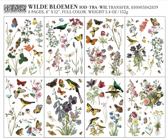 IOD WILDE BLOEMEN,  Rub on Transfer 12" x8" Pad.