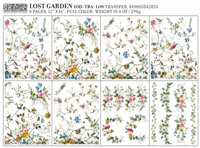 Lost Garden  , Rub on Transfer 12" x16" Pad, 8 pages