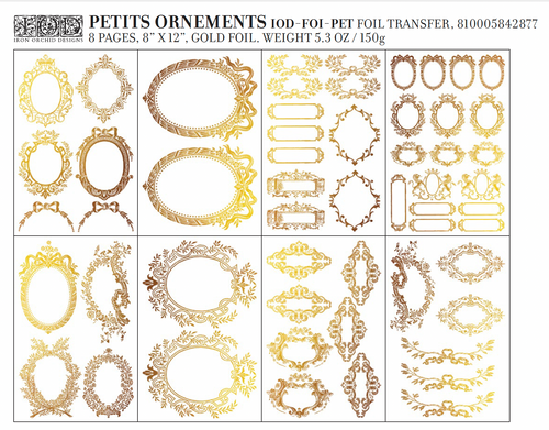 IOD  GILDED GOLD FOIL Transfer Petits Ornements,  Rub on Transfer 8" x12" Pad