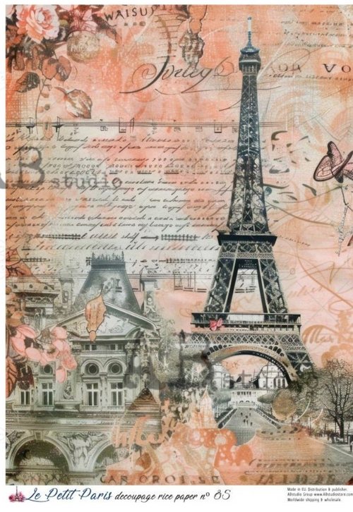 A4 LPP Spring Eiffel Tower Collage Rice Paper Le Petit Paris 85