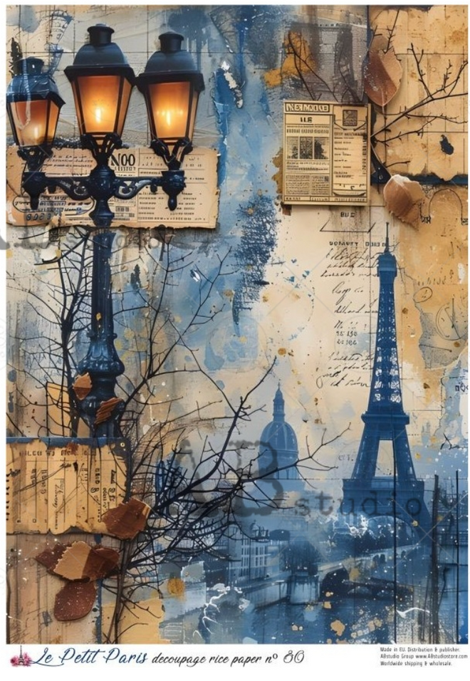 A4 LPP Victorian Lamp Post Collage Rice Paper Le Petit Paris 80