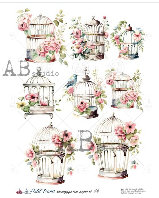 A4 LPP Little Bird Cages Rice Paper Le Petit Paris 44