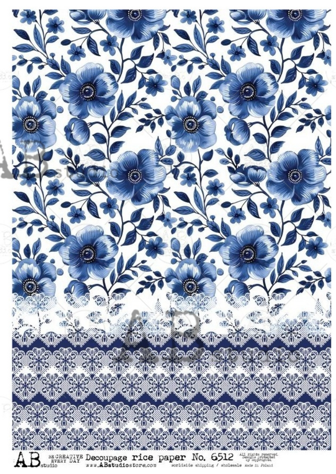 A4 Blue Flower and border Background AB Studios 6512