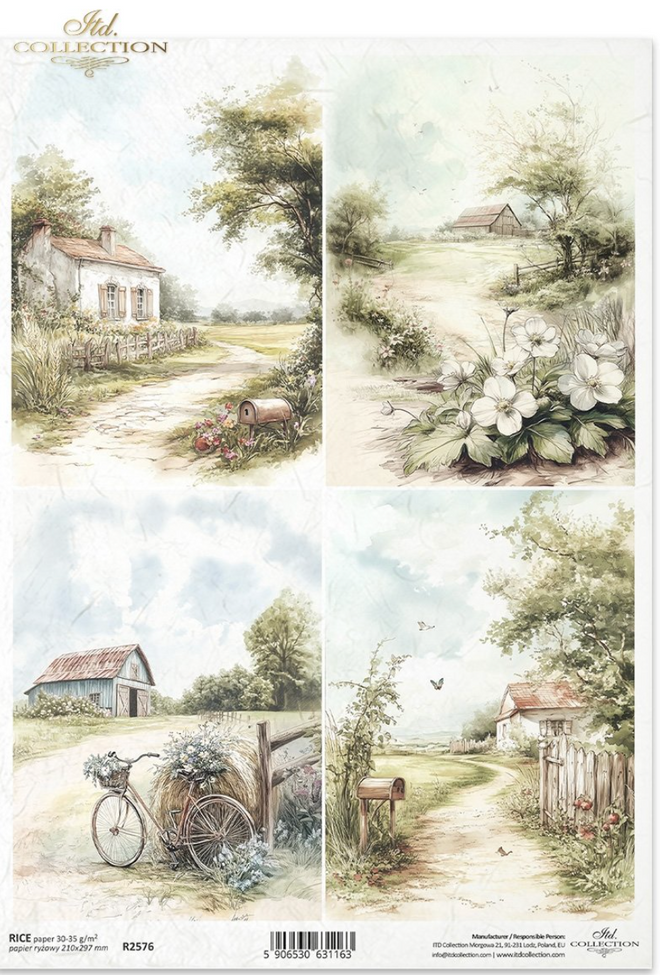 A4 Rustic Road Home Quad Multi  Decoupage Paper R2576